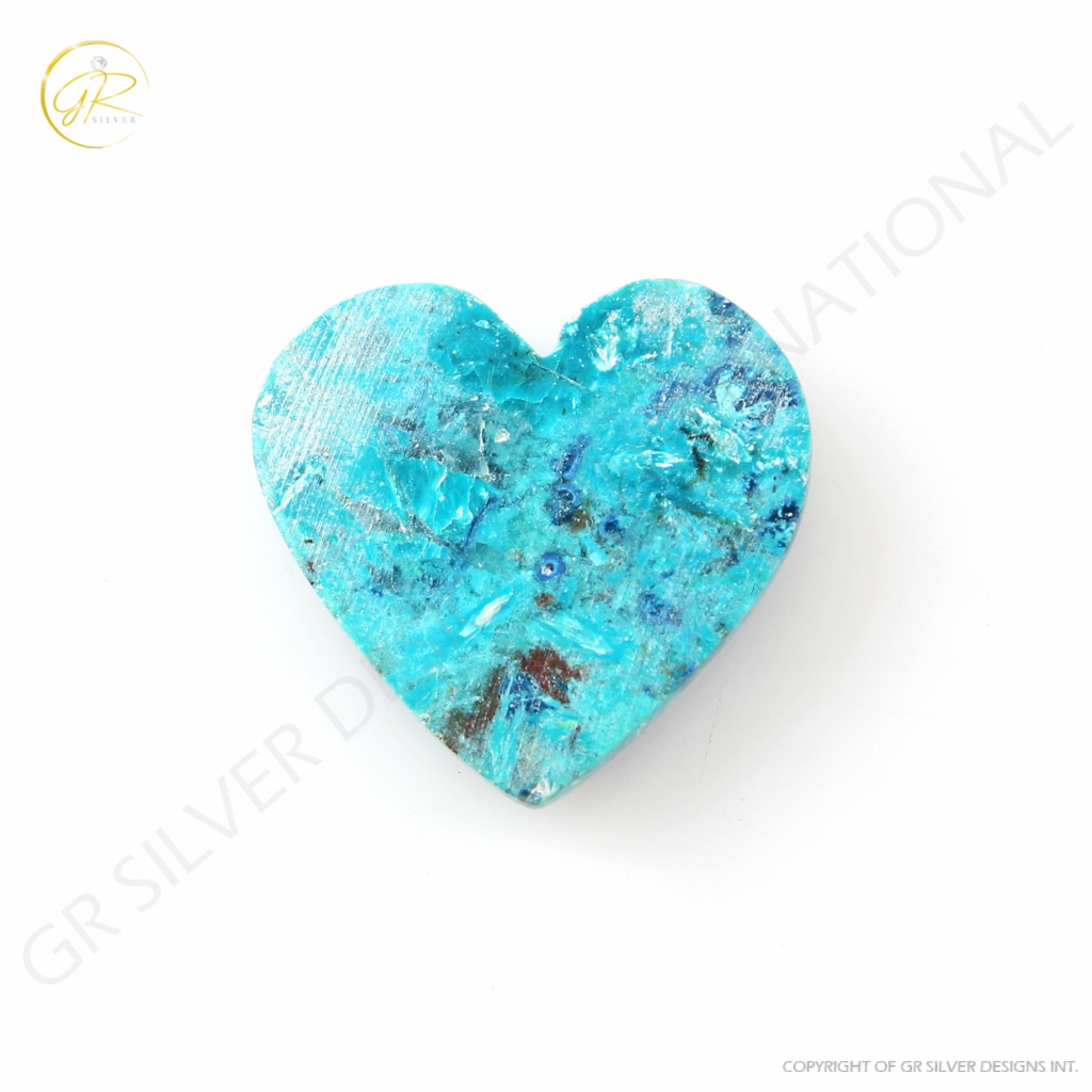 Natural Shattuckite Chrysocolla Gemstone, Chrysocolla Heart shape Cabochon Gemstone, Gems for jewellery making