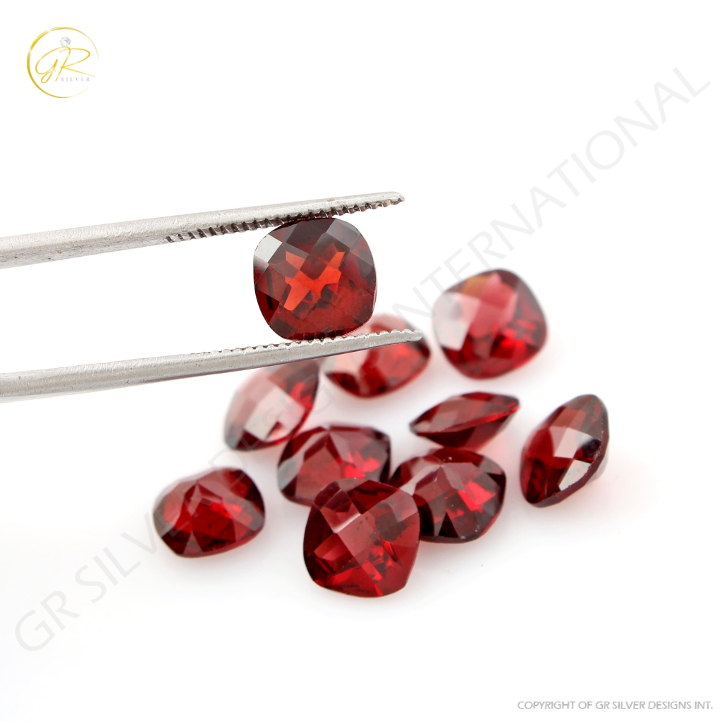 Cushion Shape Garnet Gemstone, 7mm Checker Cut 10Pcs Garnet Gemstones