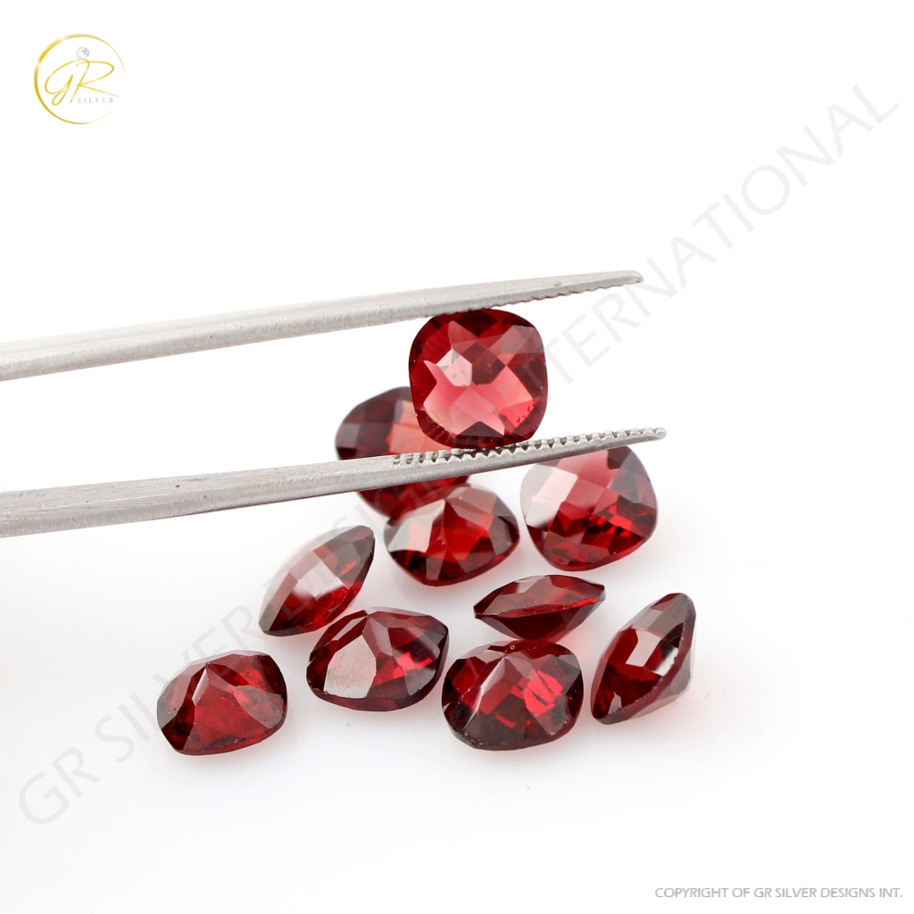 Cushion Shape Garnet Gemstone, 7mm Checker Cut 10Pcs Garnet Gemstones