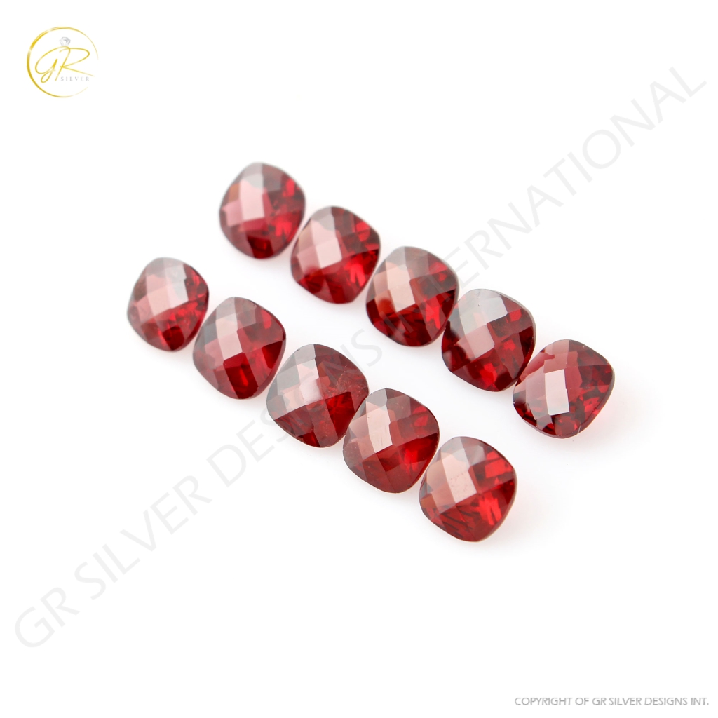 Cushion Shape Garnet Gemstone, 7mm Checker Cut 10Pcs Garnet Gemstones