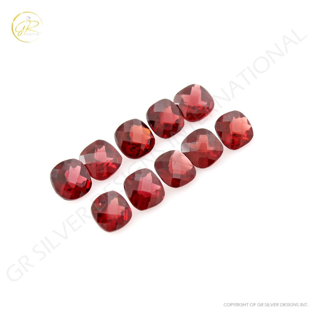 Cushion Shape Garnet Gemstone, 7mm Checker Cut 10Pcs Garnet Gemstones