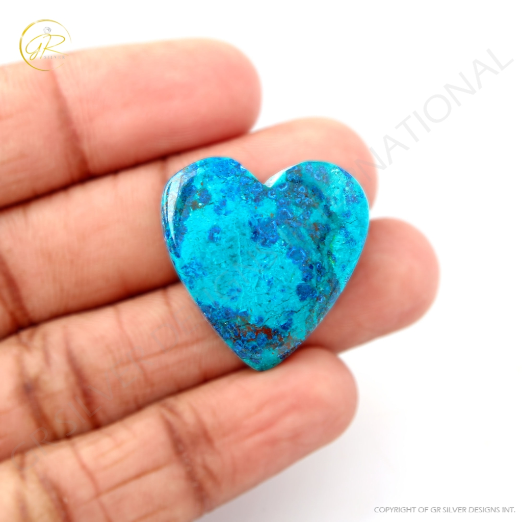 Natural Chrysocolla Gemstone, Shattuckite Chrysocolla Heart Shape Gemstone