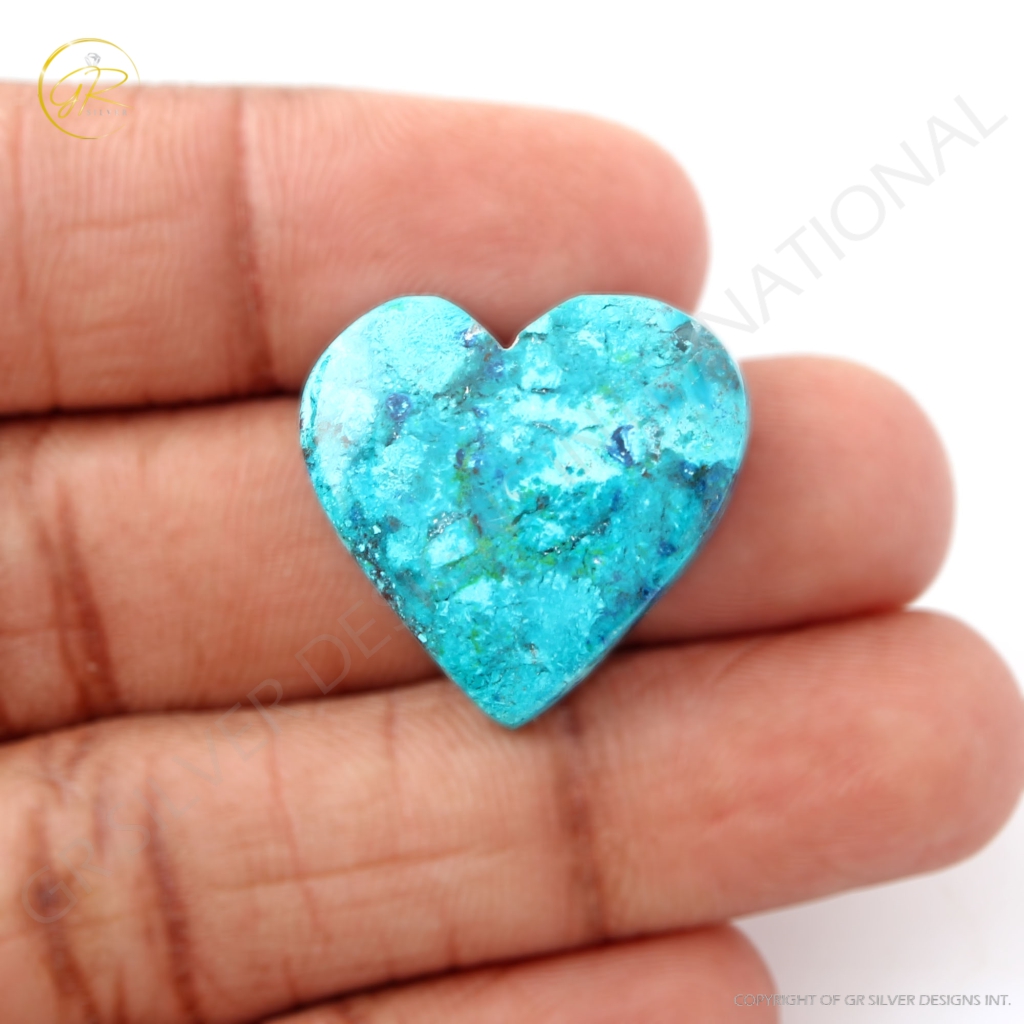 Natural Shattuckite Chrysocolla Gemstone, Heart Shape 22.8 Ct.