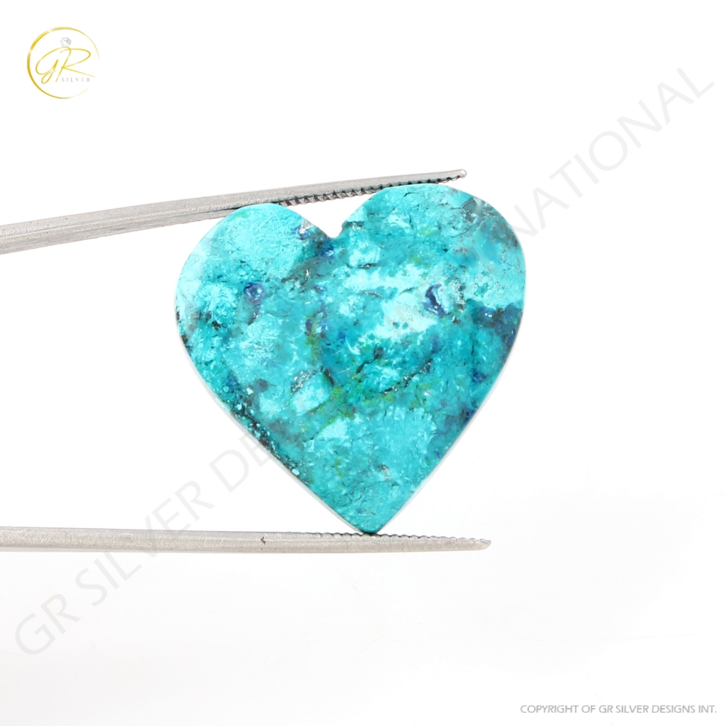 Natural Shattuckite Chrysocolla Gemstone, Heart Shape 22.8 Ct.