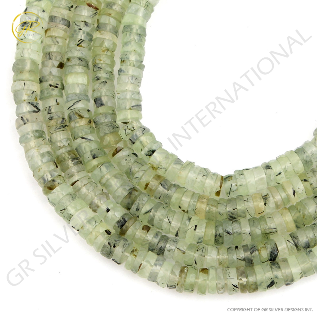 Faceted Prehnite 6-7mm Tyre Shape 11 Strands Beads For Jewelry