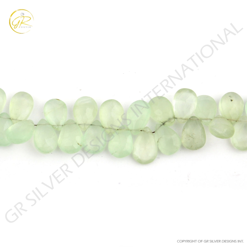 Pear Shape Prehnite Handmade Faceted Gemstone Beads