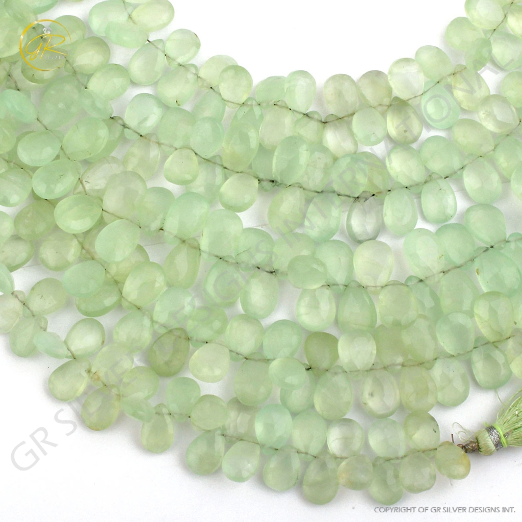 Pear Shape Prehnite Handmade Faceted Gemstone Beads