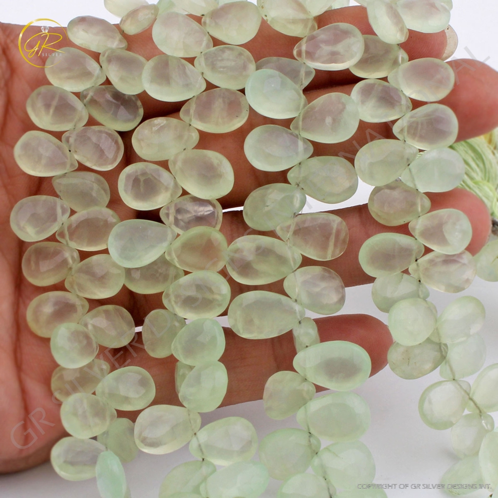 Pear Shape Prehnite Handmade Faceted Gemstone Beads