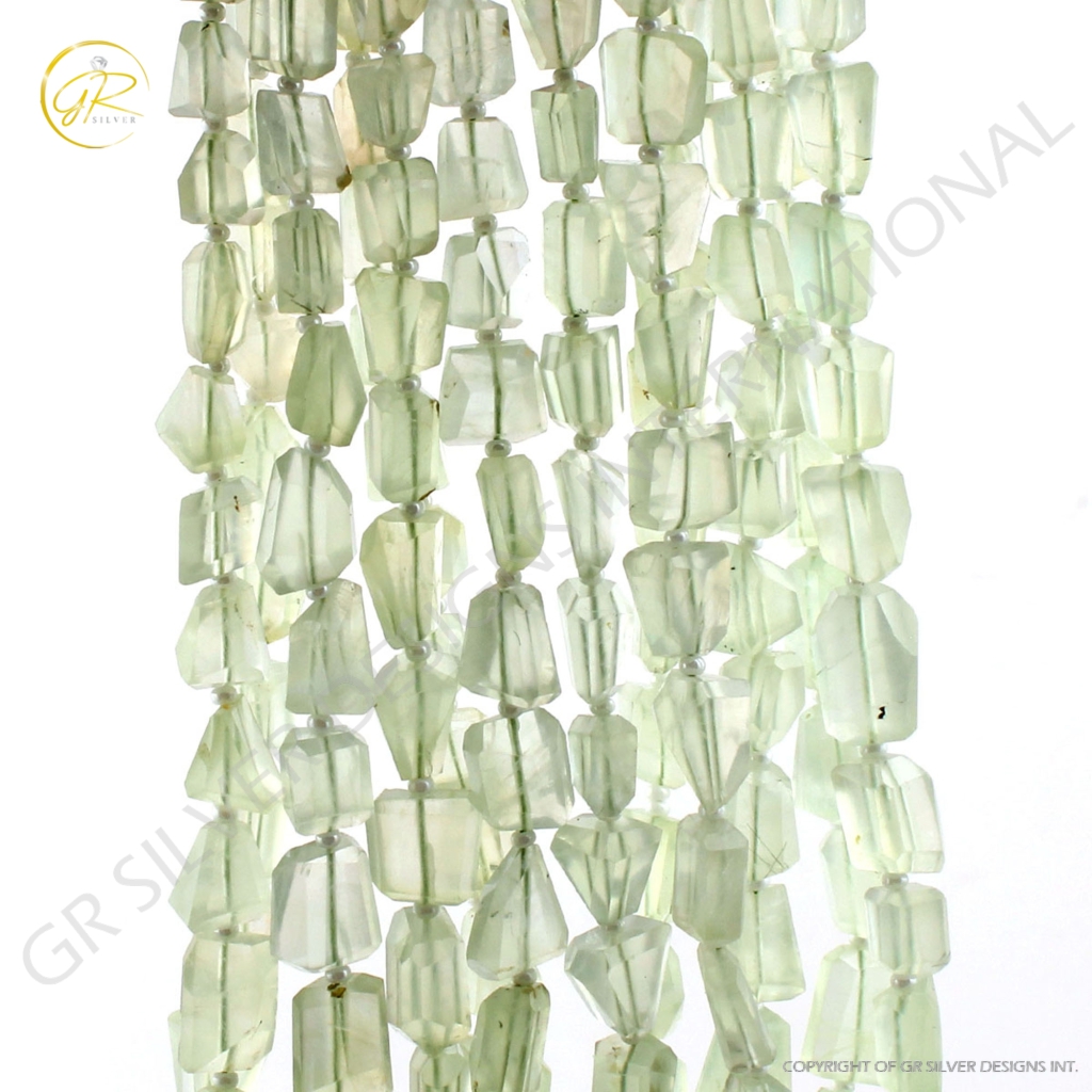 Natural Faceted Prehnite Handmade Tumble Shape Beads 12 Strands