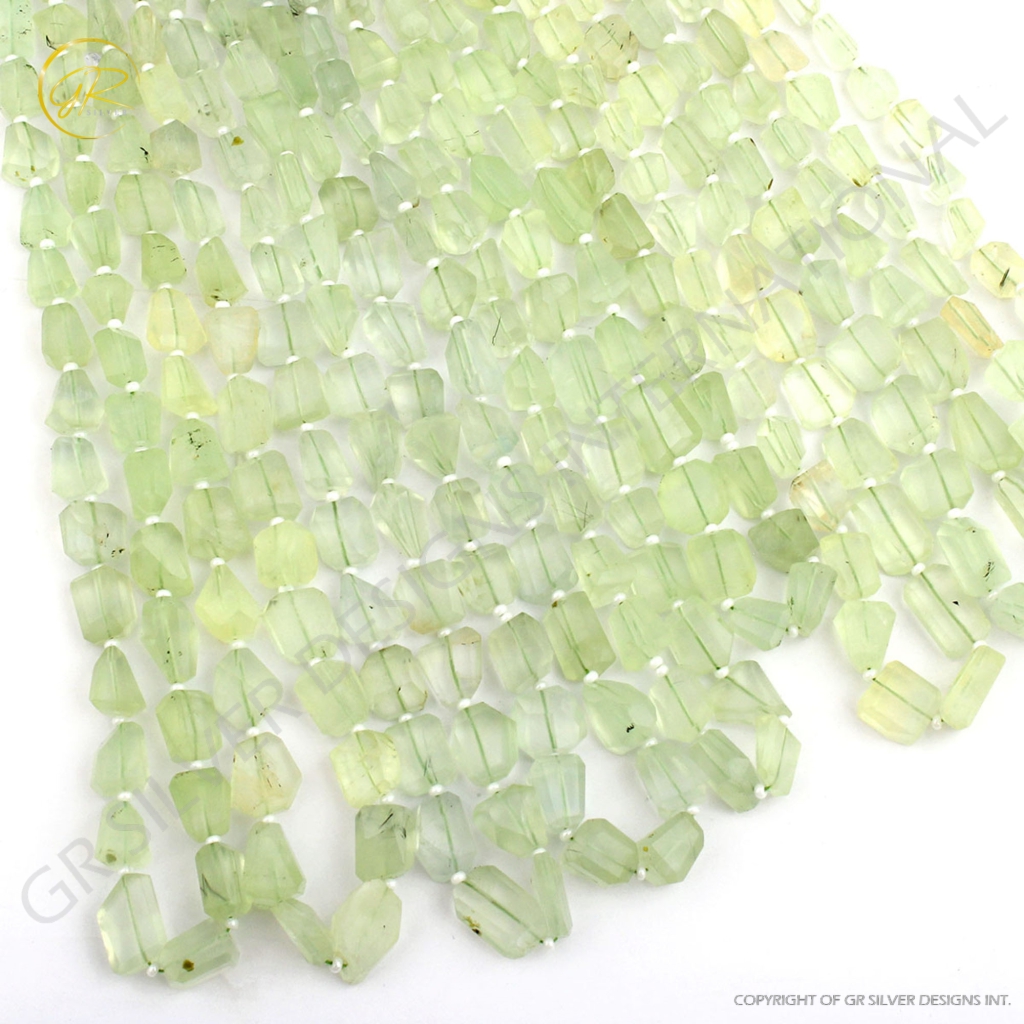 Natural Faceted Prehnite Handmade Tumble Shape Beads 12 Strands