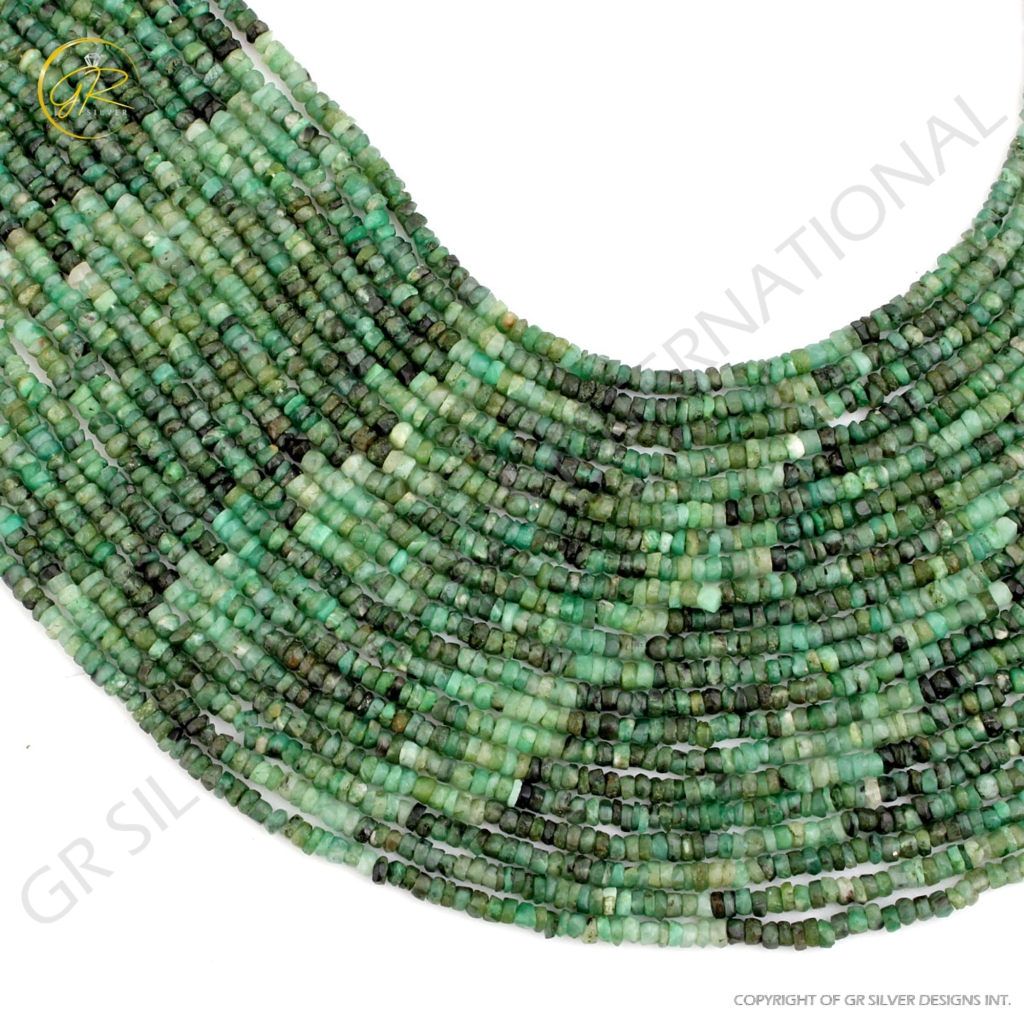 Faceted Emerald 3mm Round Handmade Gemstone Beads 12 Inches