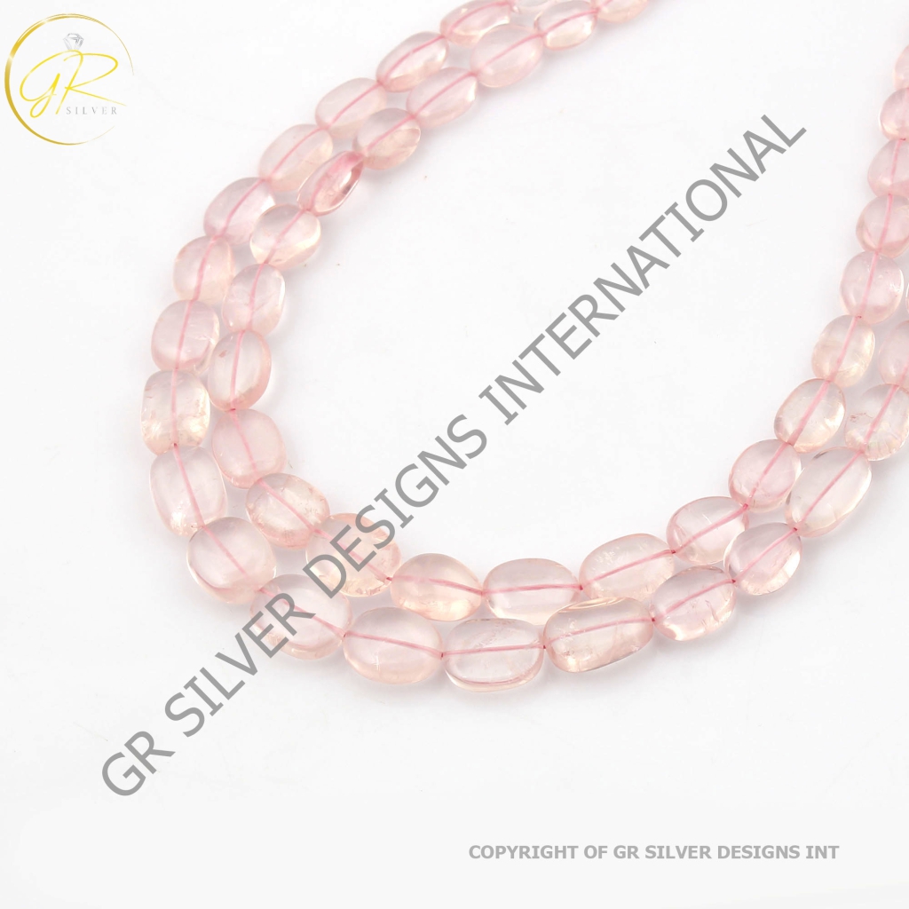 Natural Rose Quartz Gemstone 10.5-19mm Nugget Shape Mala Necklace