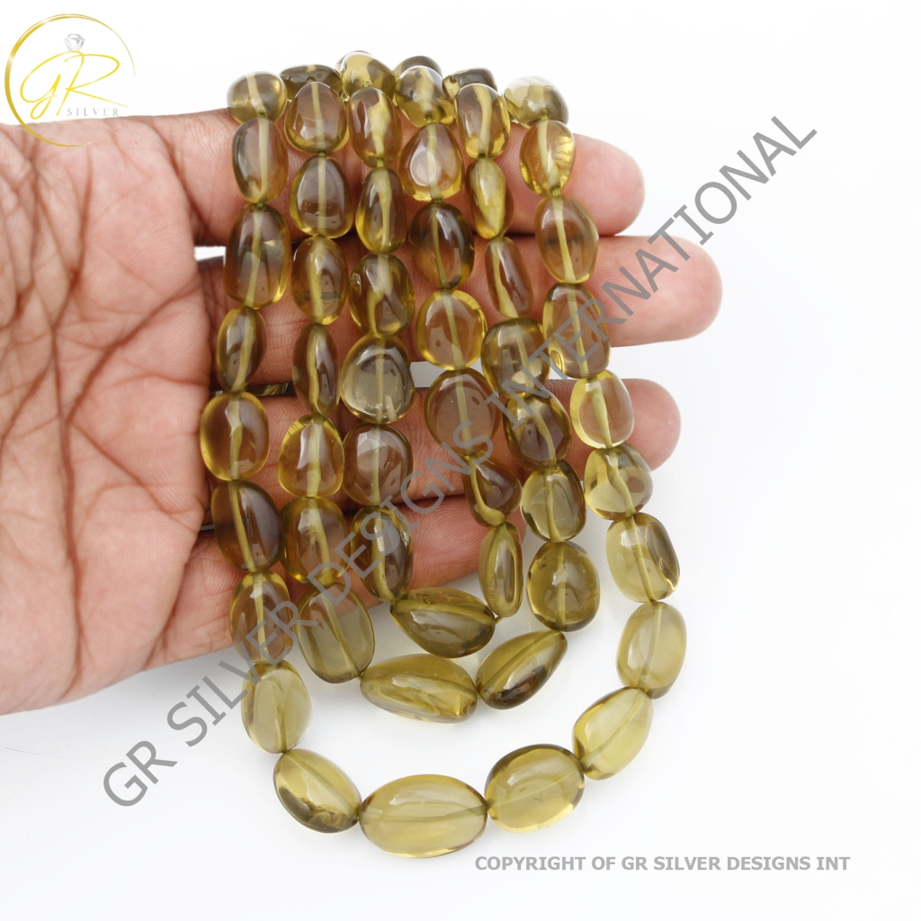 Olive Quartz Gemstone Beaded Necklace 10-18.5mm Approx Nuggets Shape Beads Necklace