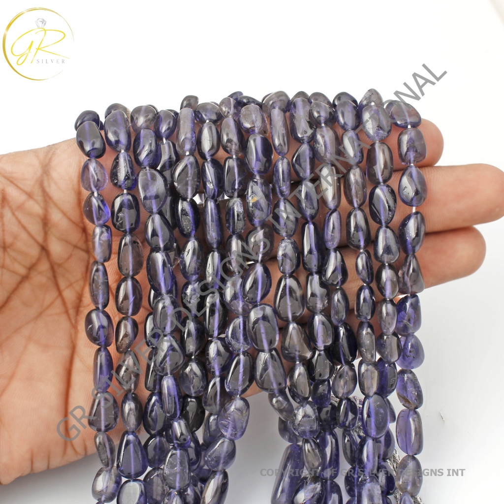 Natural Iolite Beaded Necklace Nugget Shape 8-17mm Approx, Iolite Gemstone Necklace