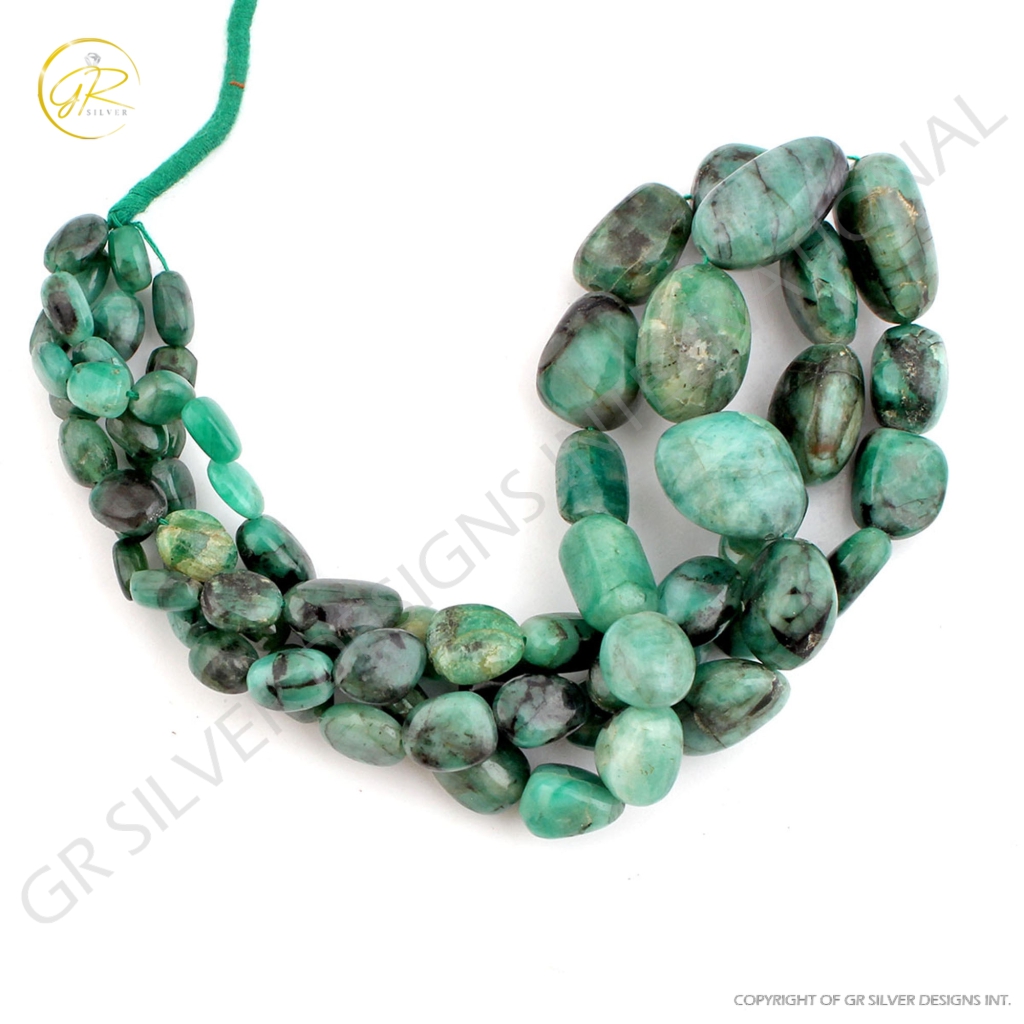 Natural Emerald Smooth Tumble Shape Gemstone 2 Strands Beads