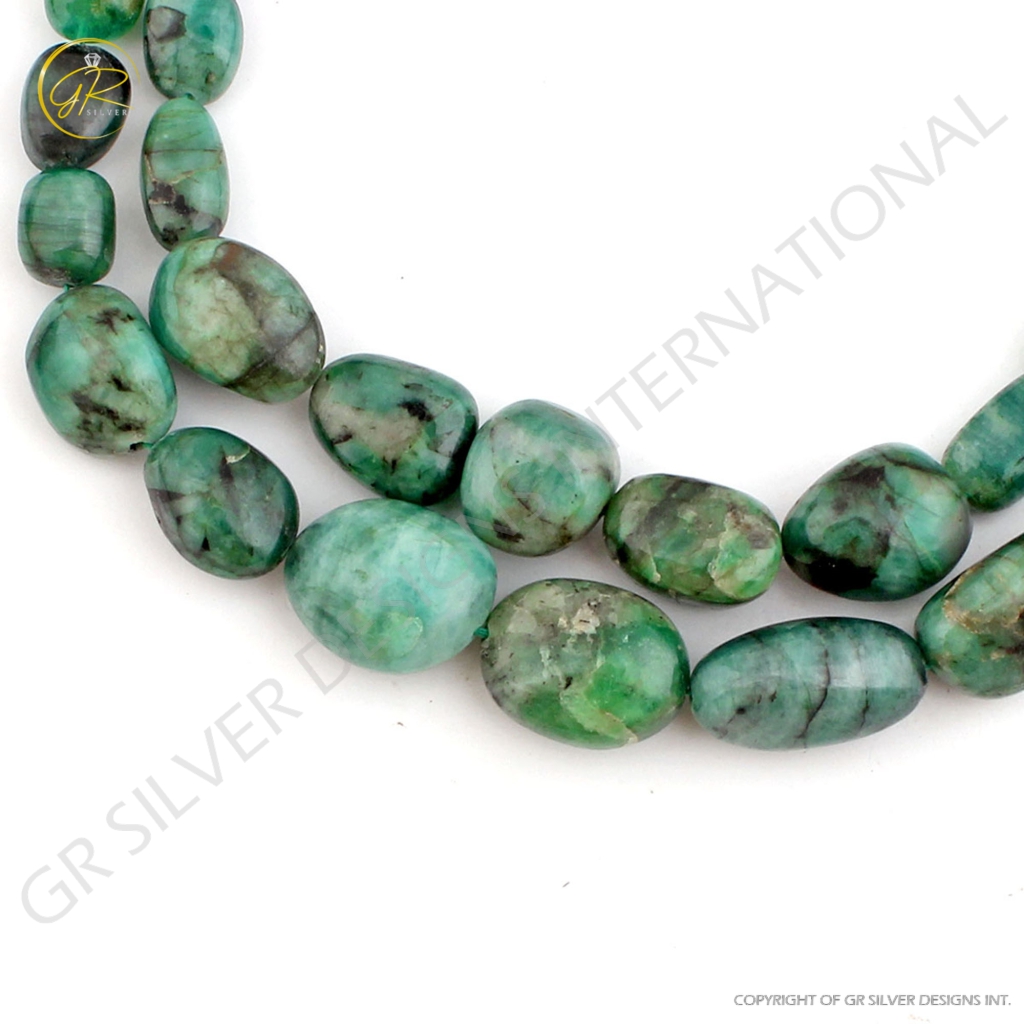 Natural Emerald Smooth Tumble Shape Gemstone 2 Strands Beads