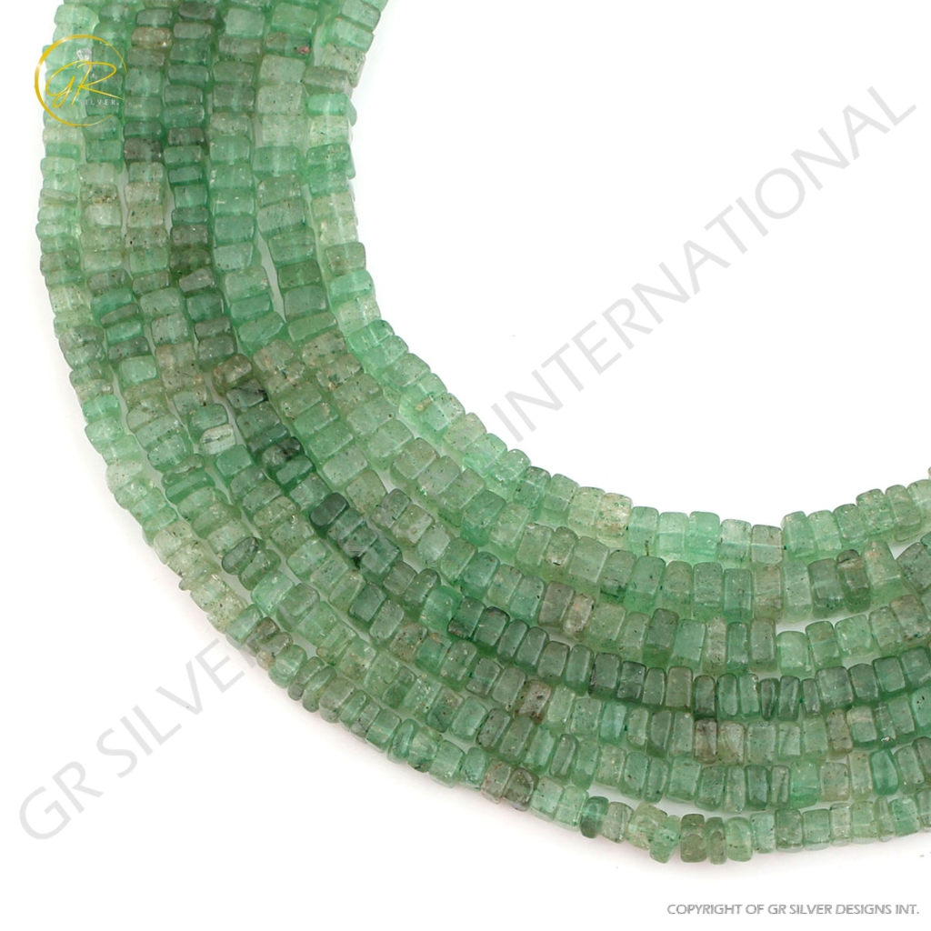 Plain Green Strawberry Quartz 4-5mm Square Gemstone Beads