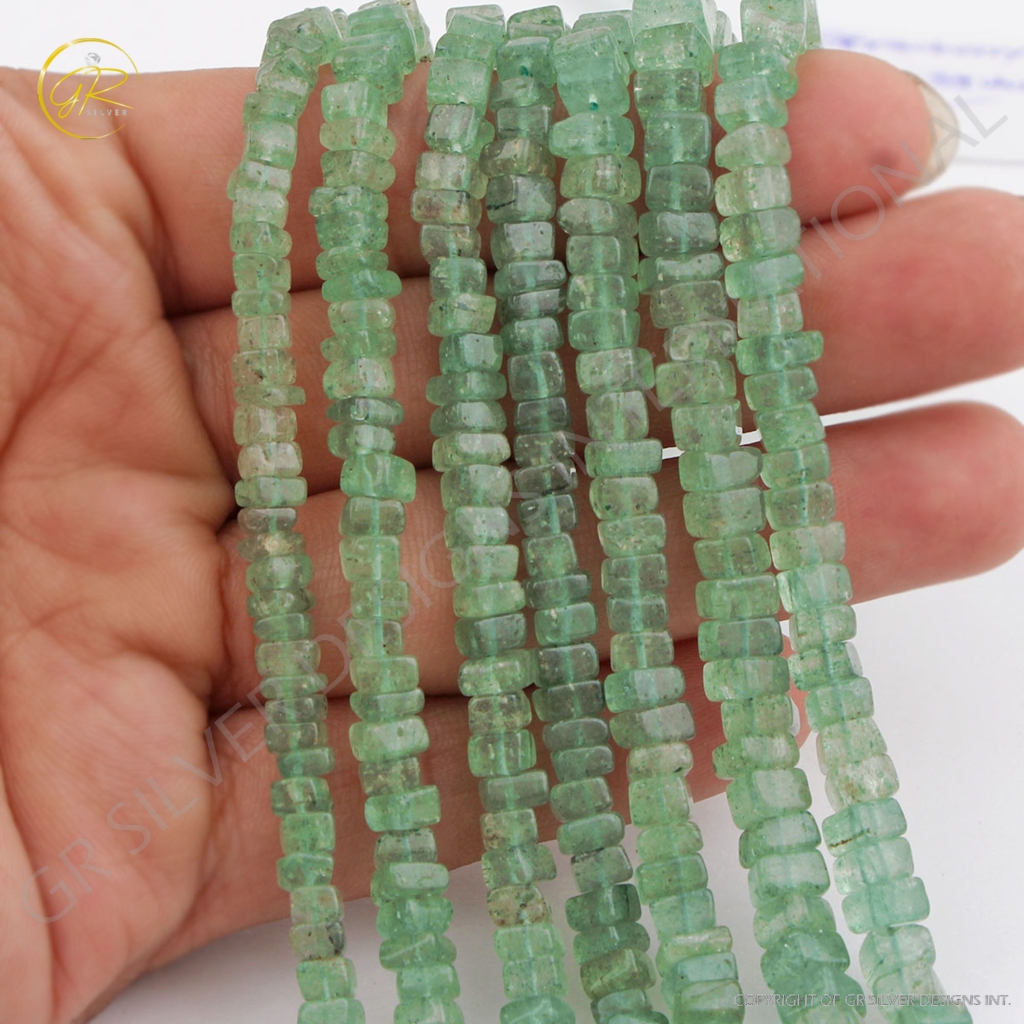 Plain Green Strawberry Quartz 4-5mm Square Gemstone Beads