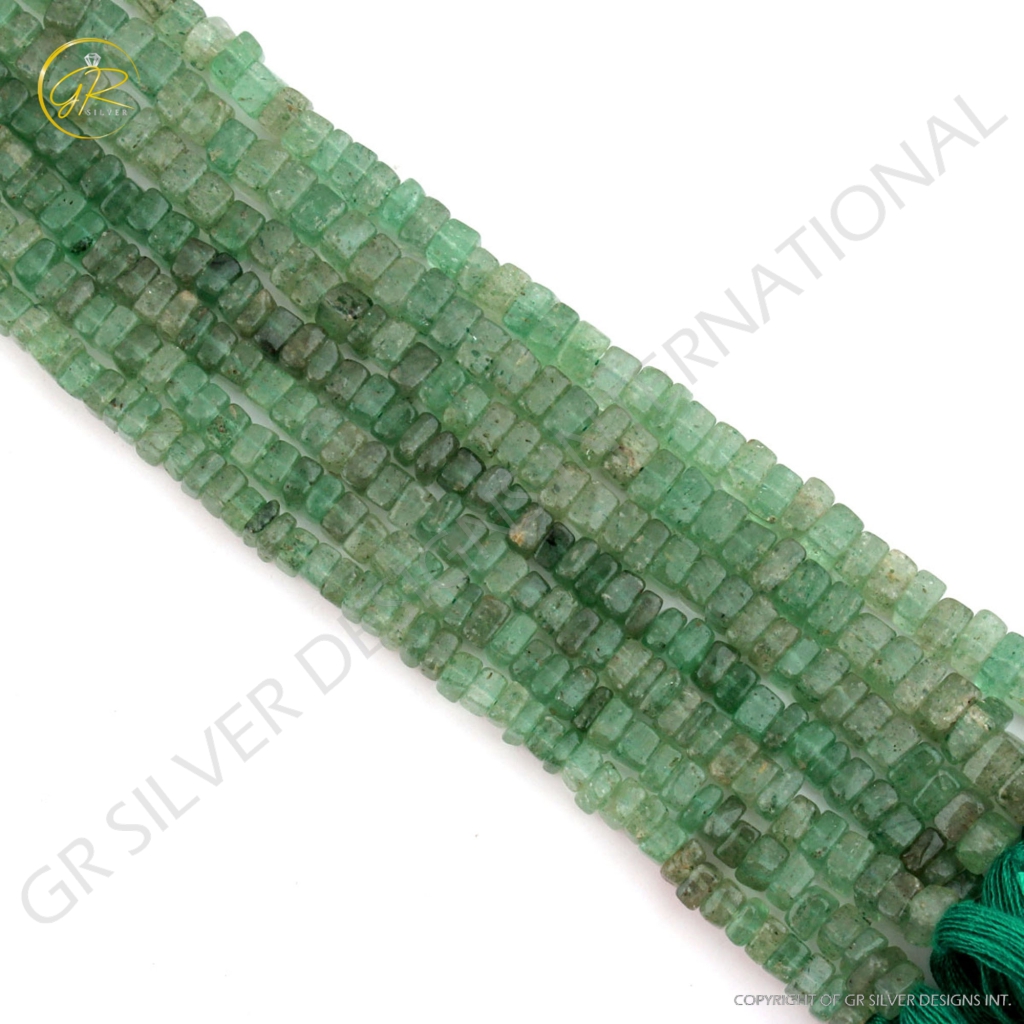 Plain Green Strawberry Quartz 4-5mm Square Gemstone Beads