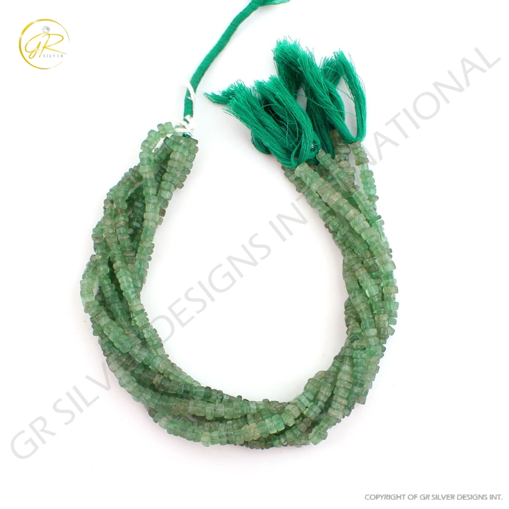 Plain Green Strawberry Quartz 4-5mm Square Gemstone Beads