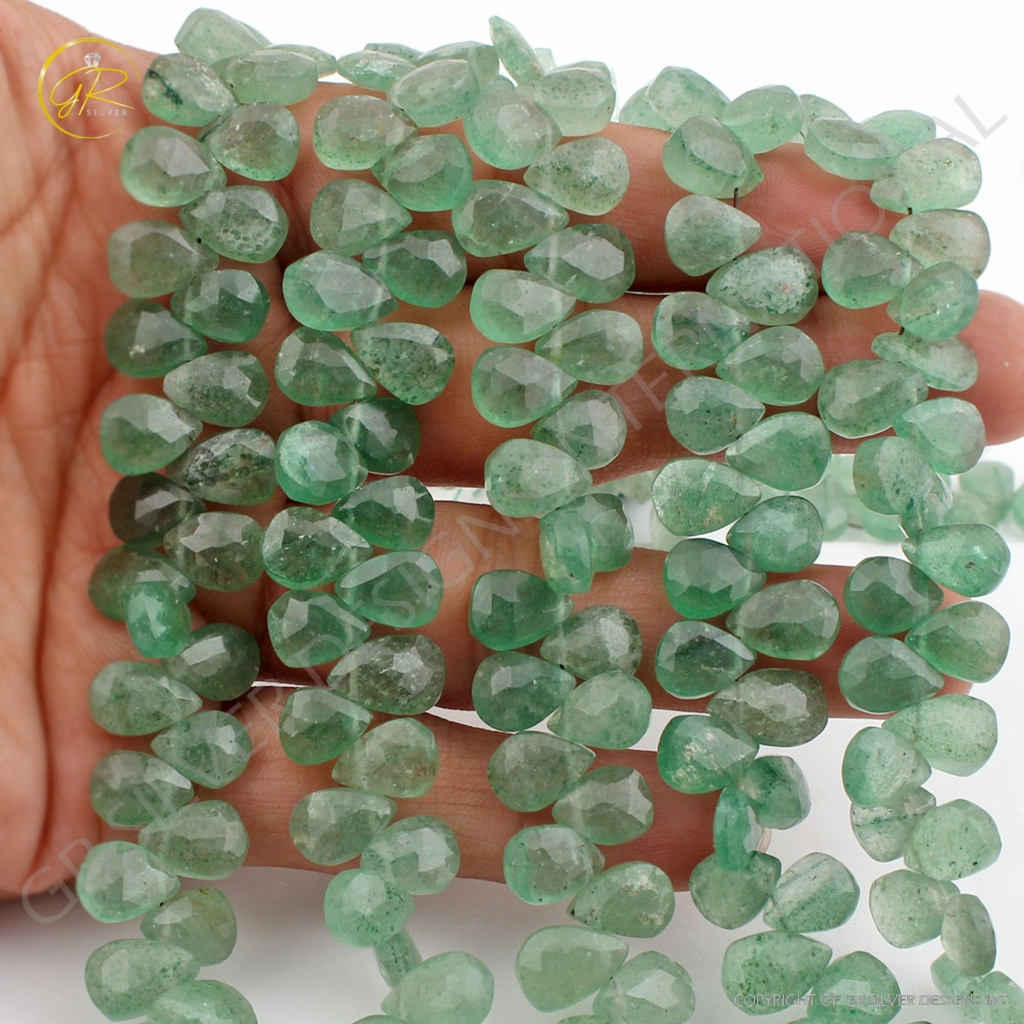 Natural Green Strawberry Quartz Handmade Pear Gemstone Beads