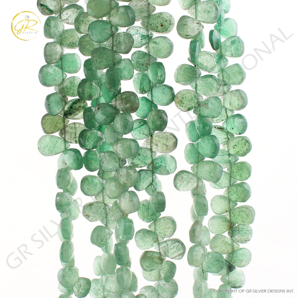 Natural Green Strawberry Quartz Handmade Pear Gemstone Beads