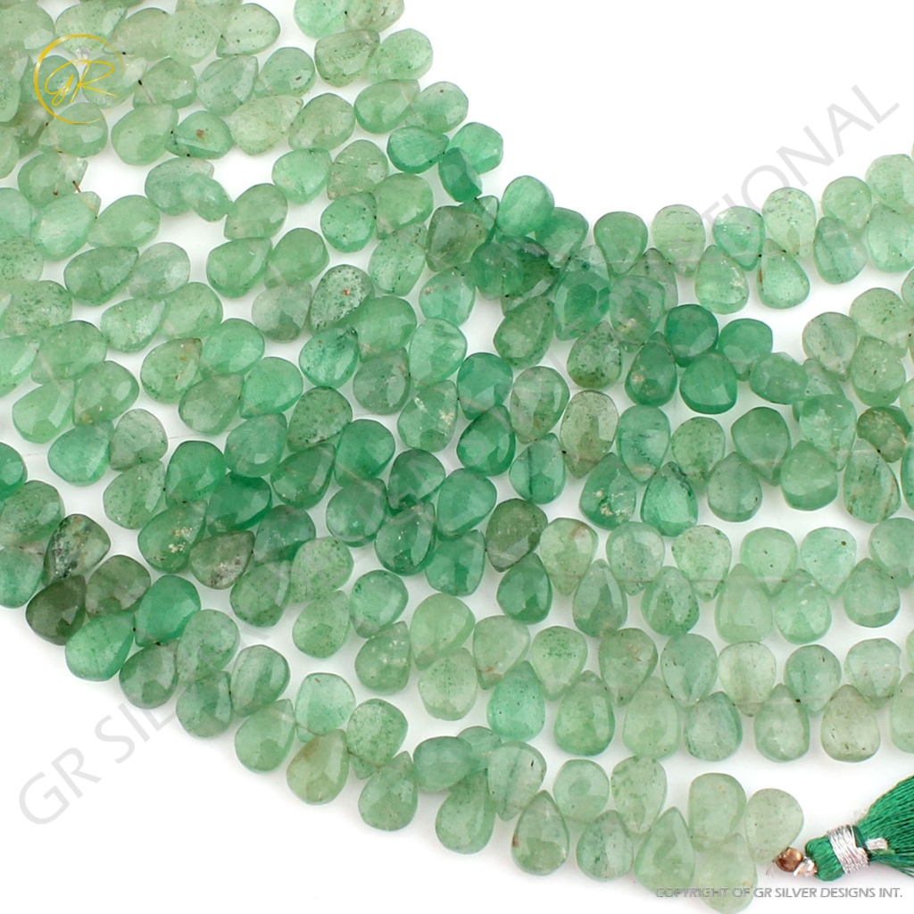 Natural Green Strawberry Quartz Handmade Pear Gemstone Beads