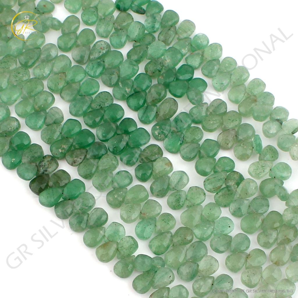 Natural Green Strawberry Quartz Handmade Pear Gemstone Beads