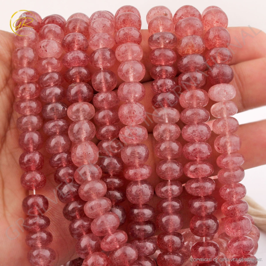 Strawberry Quartz Smooth Gemstone 11-12mm Round Beads