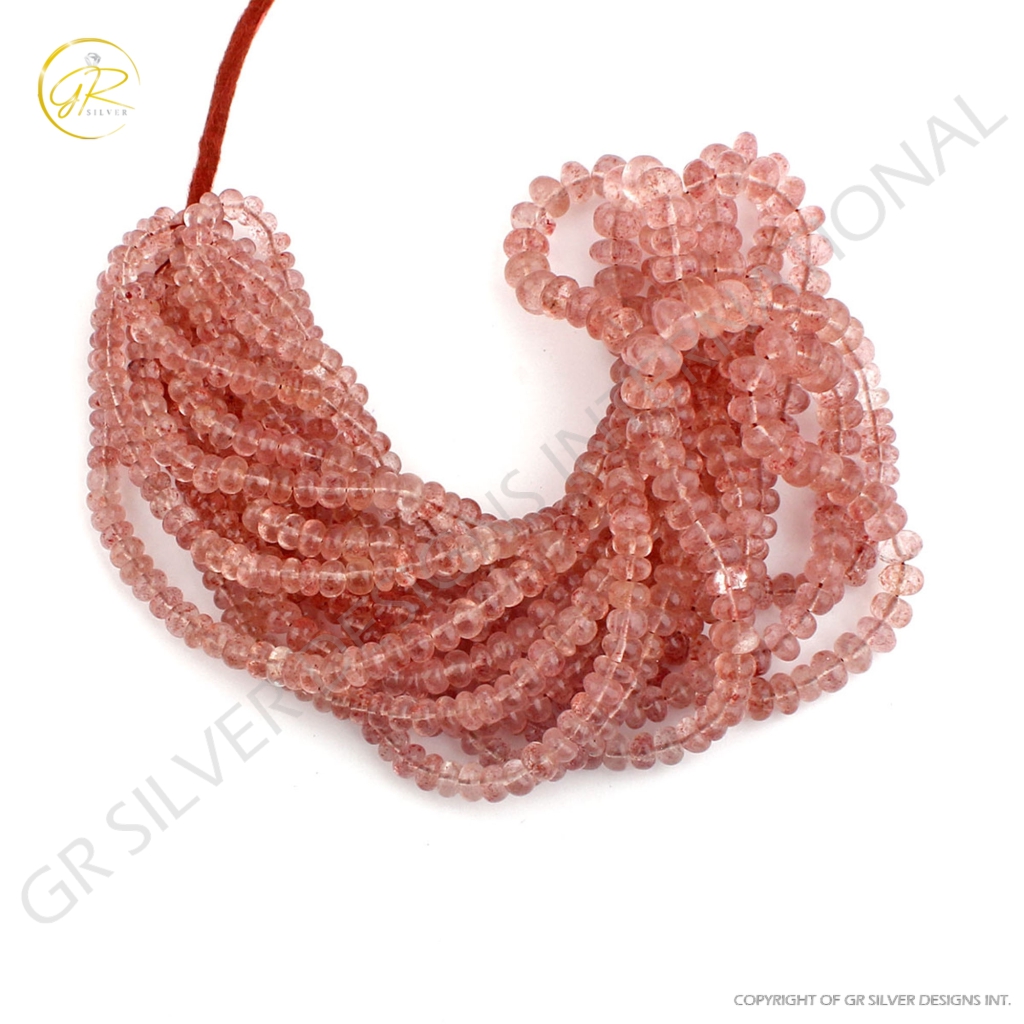 Natural Plain Strawberry Quartz 5-8mm Round Gemstone Beads