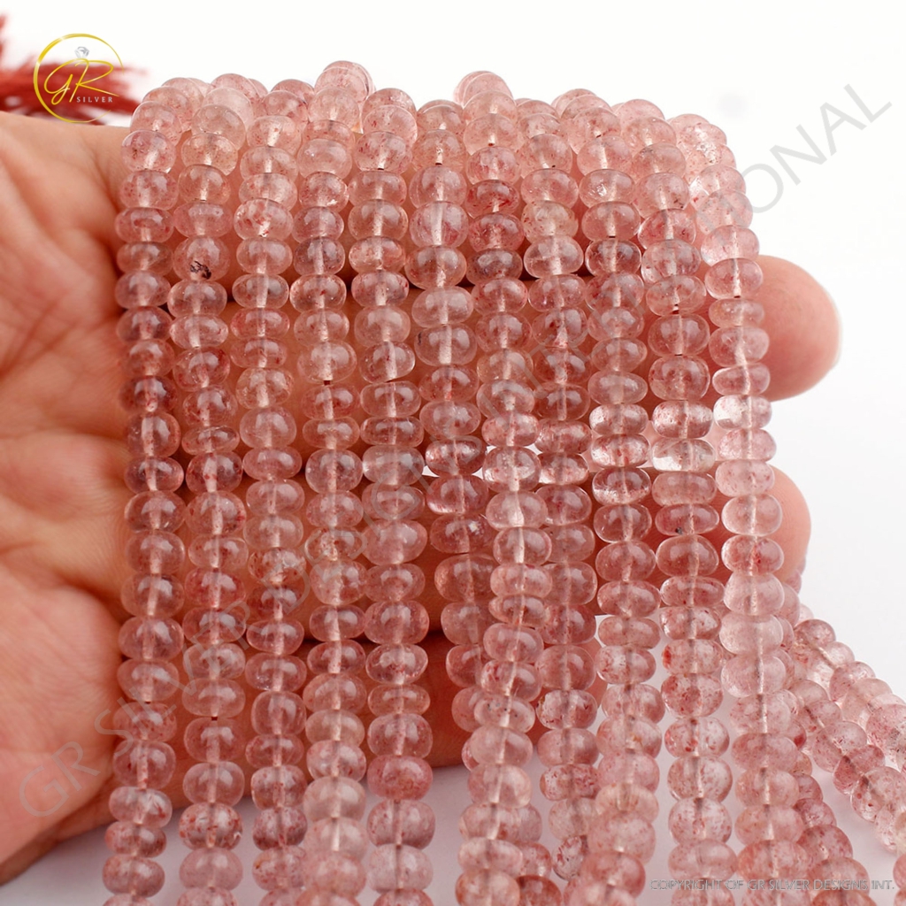 Natural Plain Strawberry Quartz 5-8mm Round Gemstone Beads