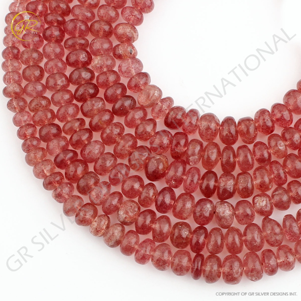 Round Strawberry Quartz Smooth Gemstone Beads For Jewelry Making