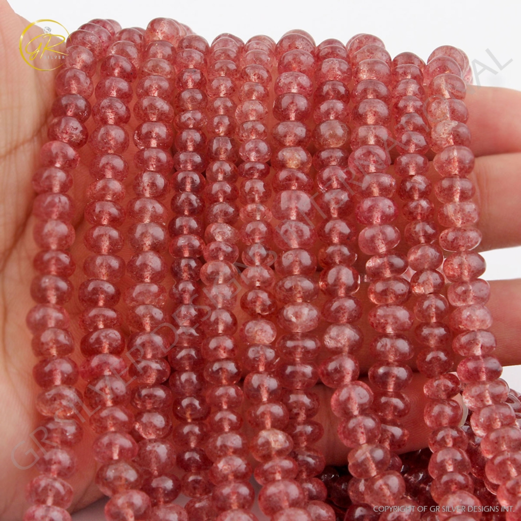 Round Strawberry Quartz Smooth Gemstone Beads For Jewelry Making