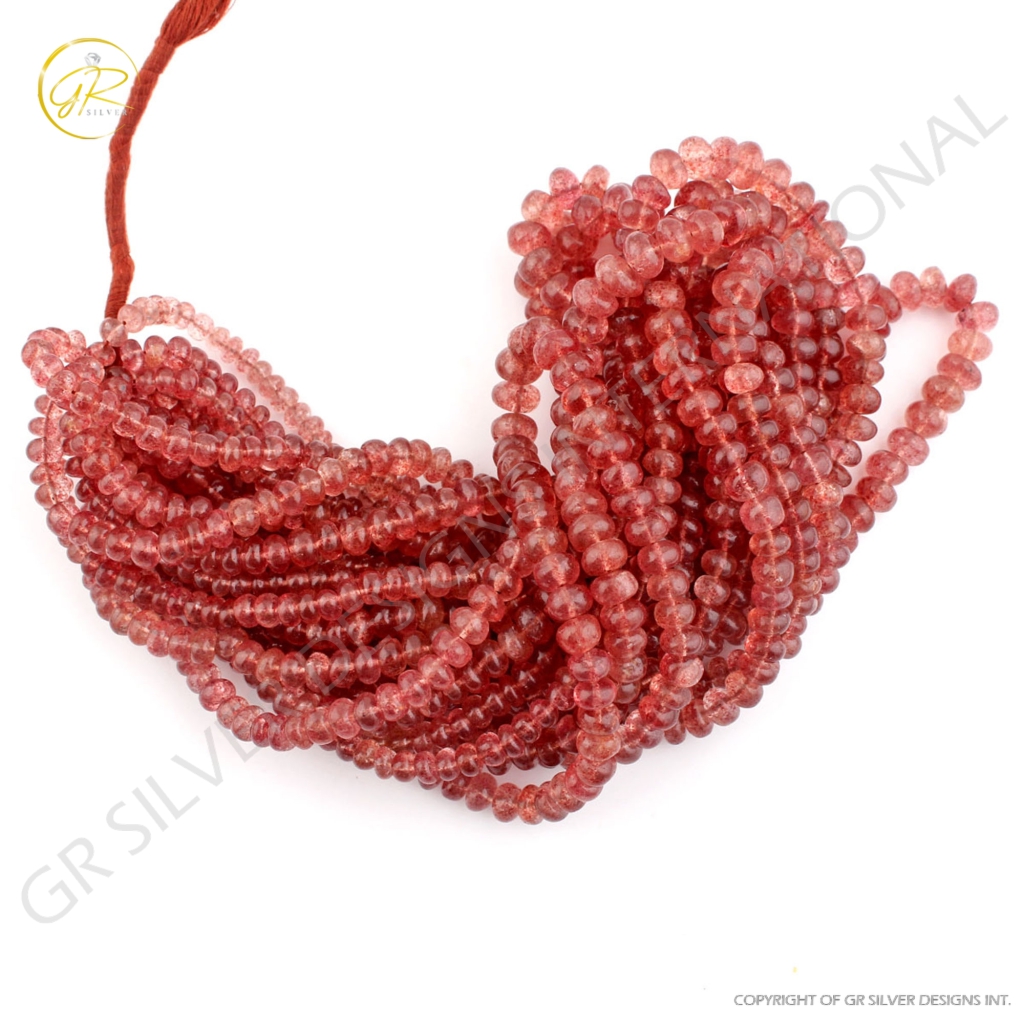 Round Strawberry Quartz Smooth Gemstone Beads For Jewelry Making