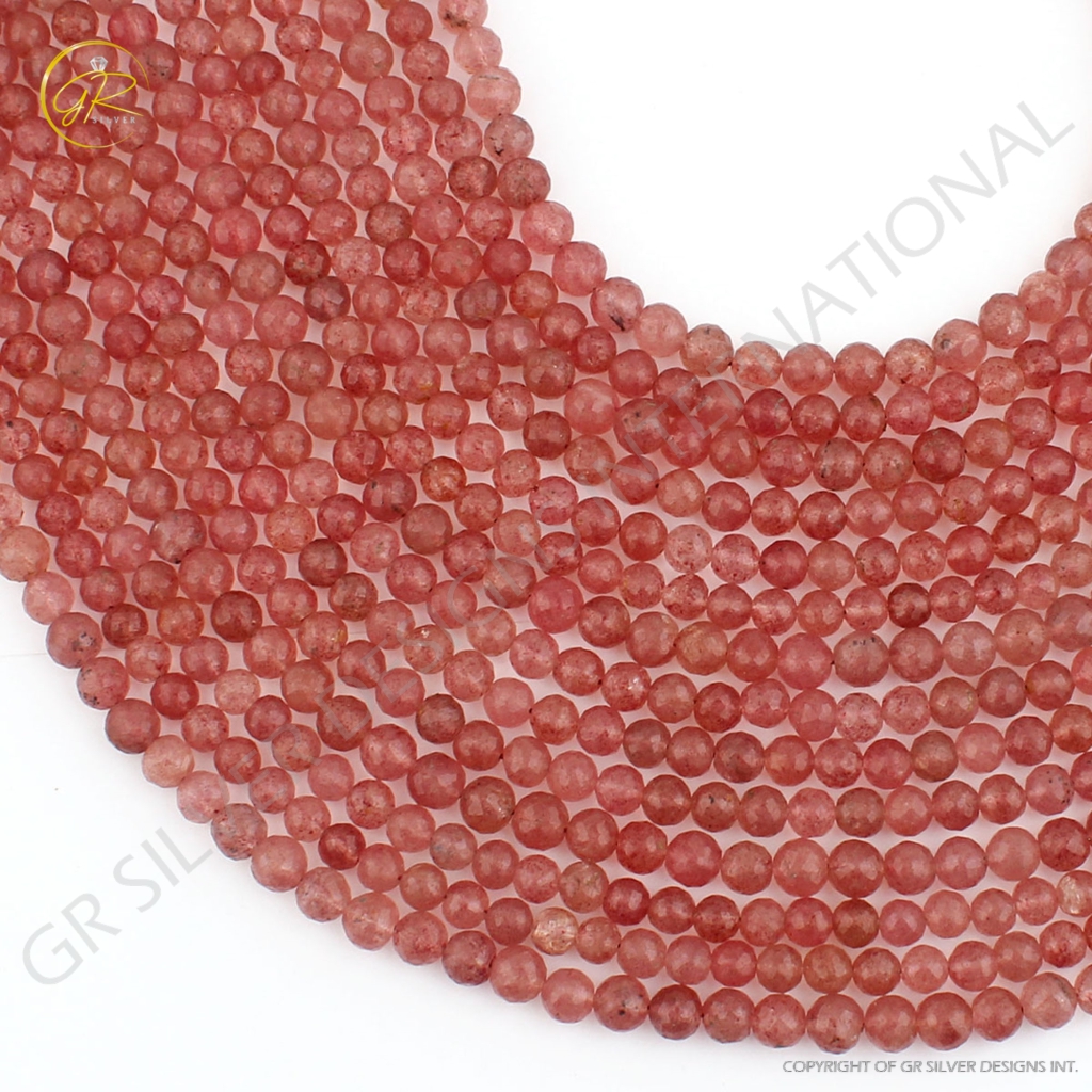 Strawberry Quartz Faceted Balls Shape 6-7mm Handmade Beads