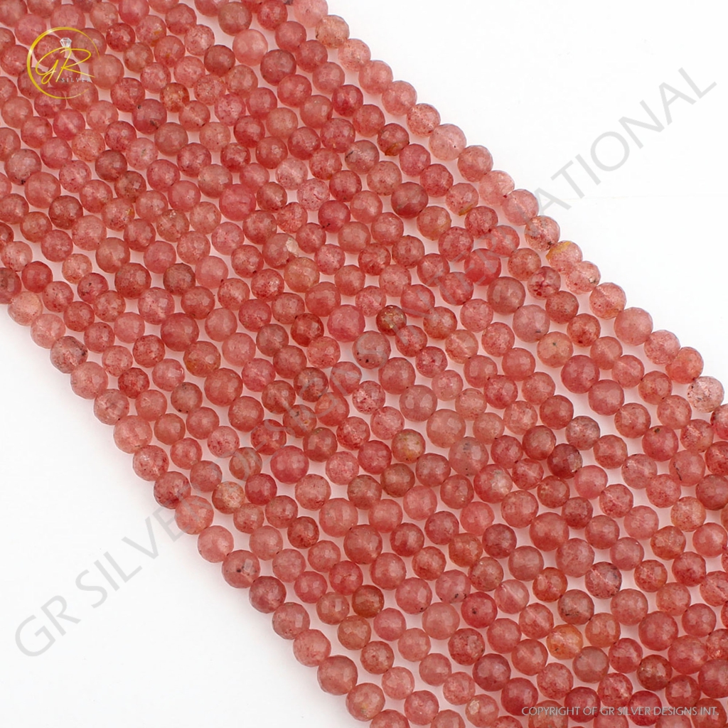 Strawberry Quartz Faceted Balls Shape 6-7mm Handmade Beads