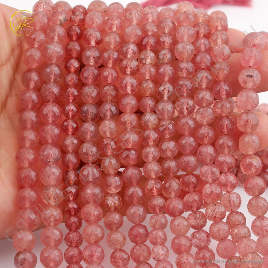 Strawberry Quartz Faceted Balls Shape 6-7mm Handmade Beads