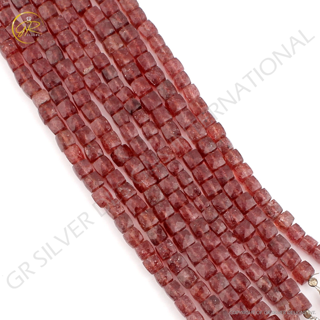 Strawberry Quartz Square Shape 7mm Gemstone 12 Strands Beads