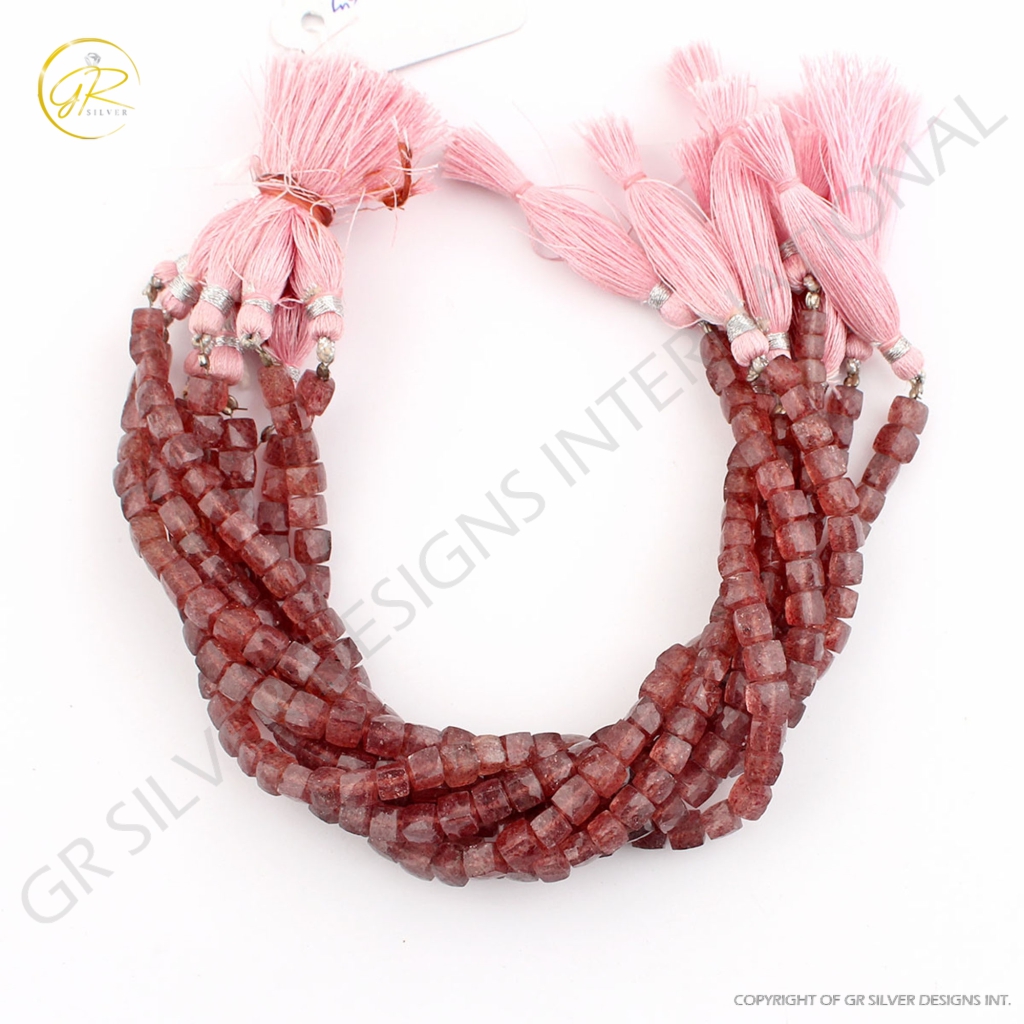 Strawberry Quartz Square Shape 7mm Gemstone 12 Strands Beads