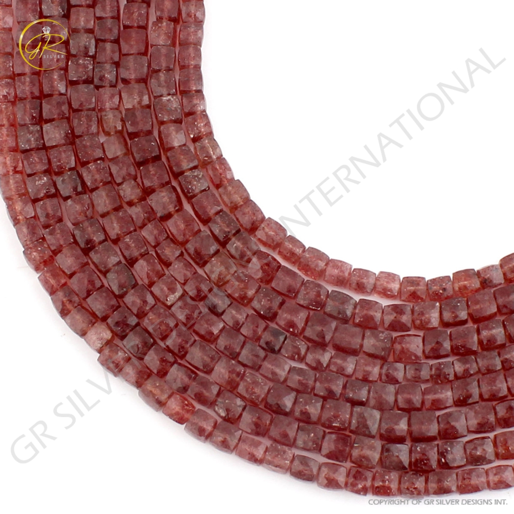 Strawberry Quartz Square Shape 7mm Gemstone 12 Strands Beads