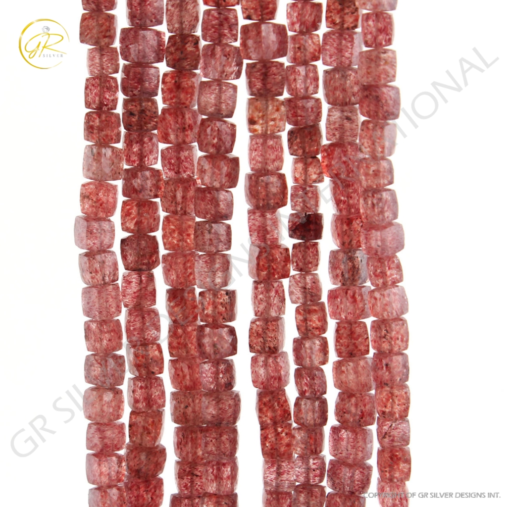 Strawberry Quartz Square Shape 7mm Gemstone 12 Strands Beads