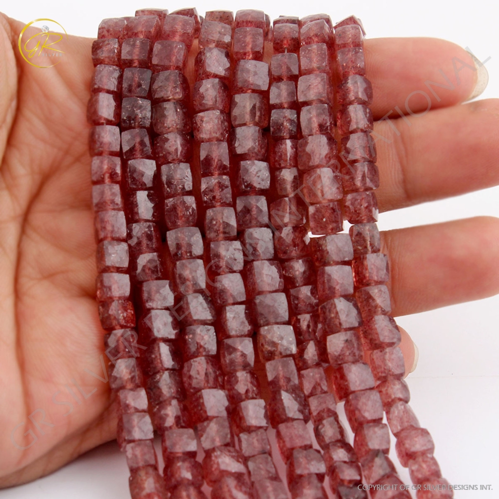 Strawberry Quartz Square Shape 7mm Gemstone 12 Strands Beads