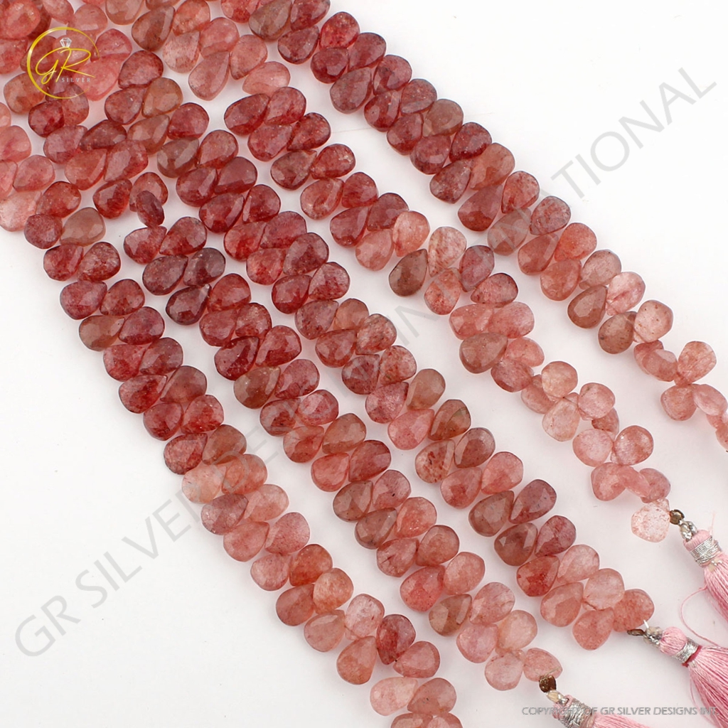 Natural Pear Faceted Strawberry Quartz 17 Strands Gemstone Beads