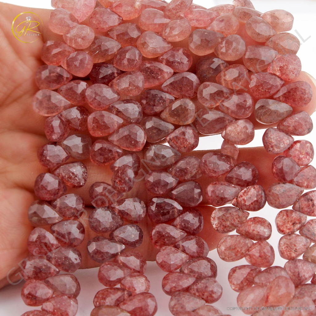 Natural Pear Faceted Strawberry Quartz 17 Strands Gemstone Beads