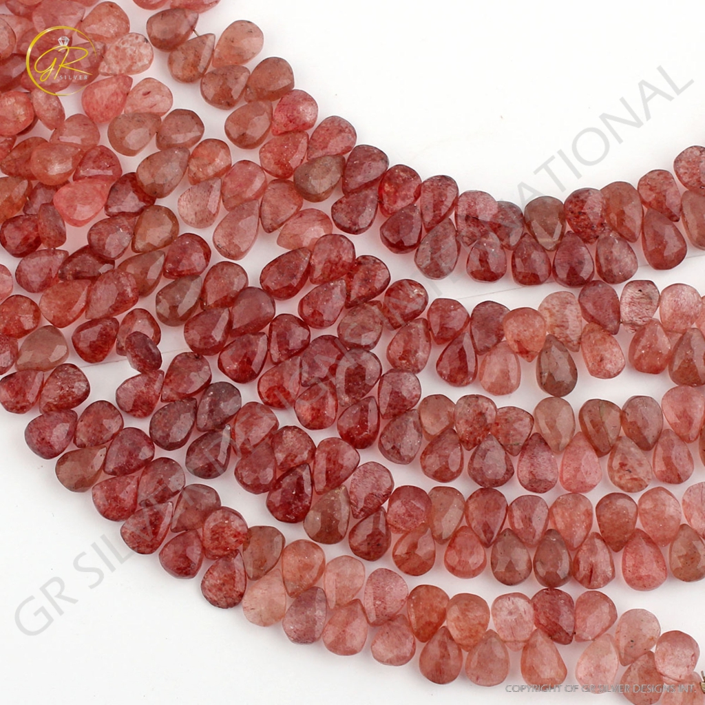 Natural Pear Faceted Strawberry Quartz 17 Strands Gemstone Beads