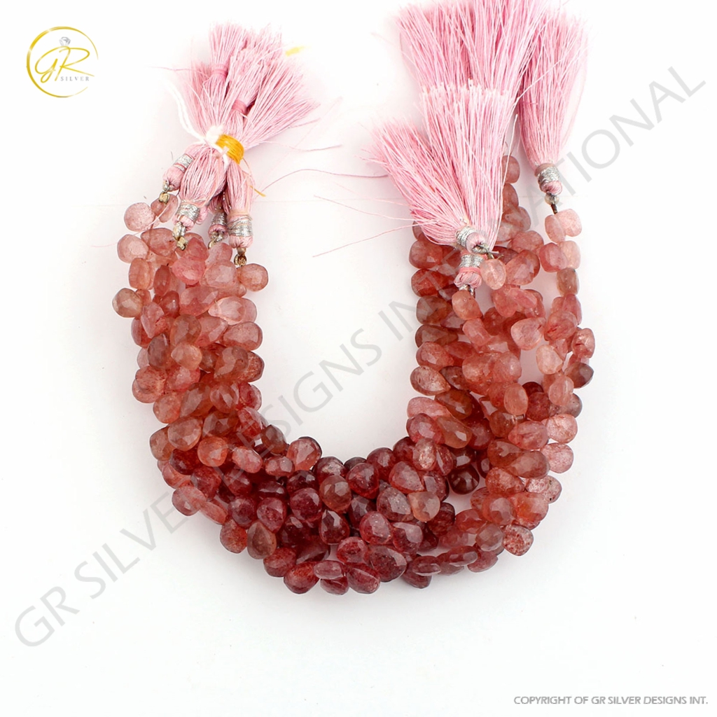 Natural Pear Faceted Strawberry Quartz 17 Strands Gemstone Beads