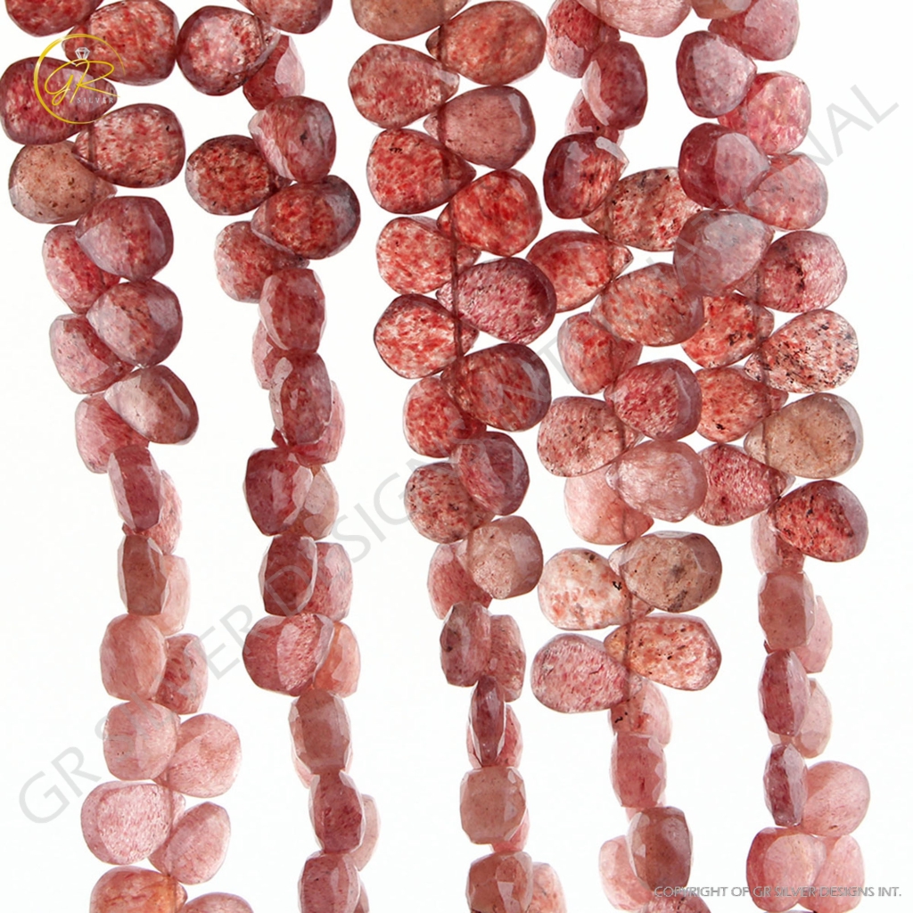 Natural Pear Faceted Strawberry Quartz 17 Strands Gemstone Beads