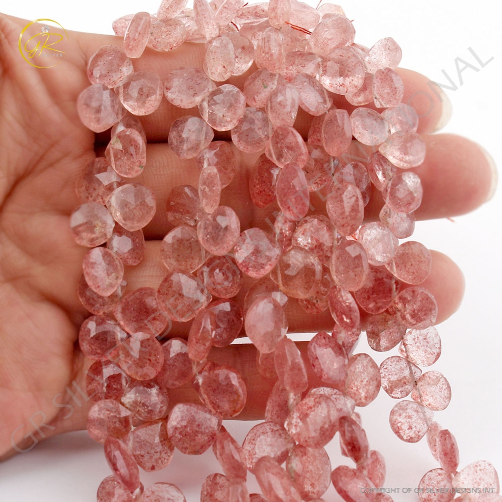 Strawberry Quartz Handmade Heart Shape Gemstone Beads