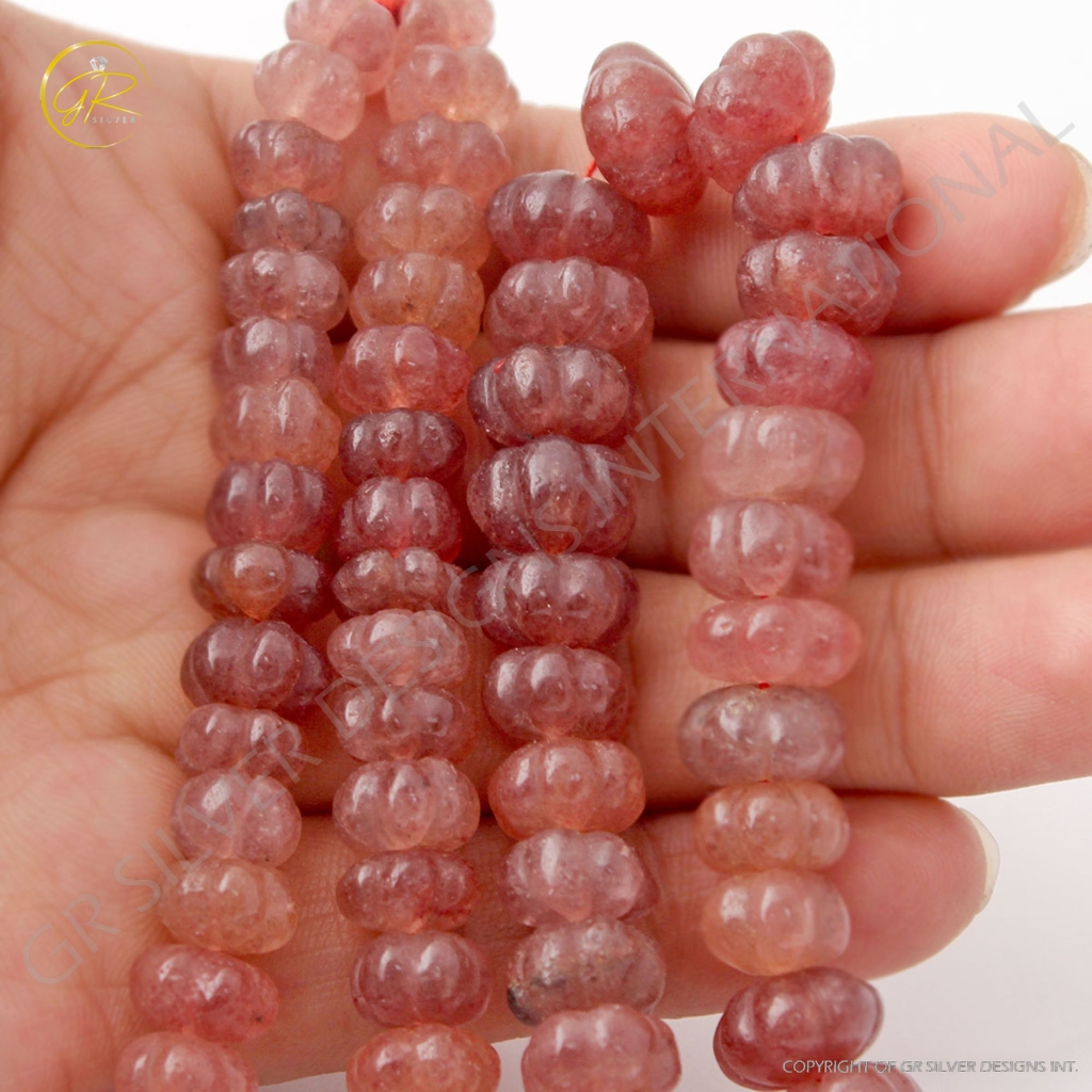 Top  Quality Carving Strawberry Quartz 8-11mm Pumpkin Shape Beads