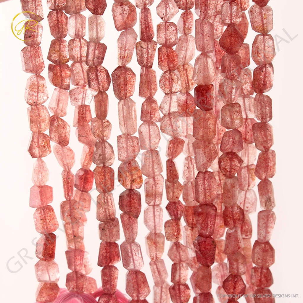 Pink Strawberry Quartz Faceted Mix Tumble Gemstone Beads 10 Inch